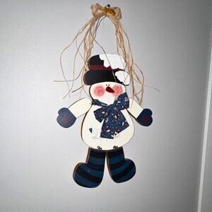 Country Snowman Wall Hanging Decor • Primitive Christmas • 19” Wood Cutout
